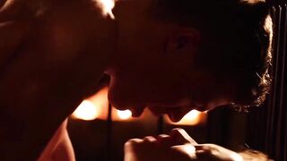 Fiery and sinful acts next to the fireplace for a couple