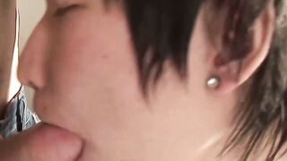 Asian twink gets hot facial from white stud after raw sex