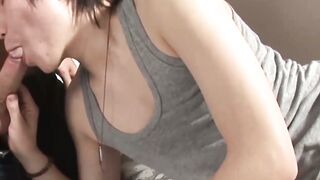 Asian twink gets hot facial from white stud after raw sex