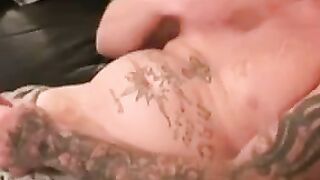 Tattooed amateur jerks off his rock hard cock before cumshot