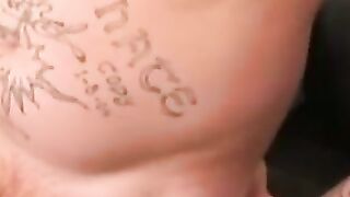 Tattooed amateur jerks off his rock hard cock before cumshot