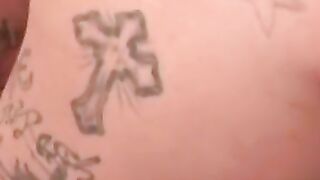 Tattooed amateur jerks off his rock hard cock before cumshot