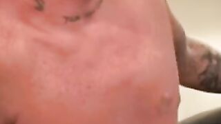 Tattooed amateur jerks off his rock hard cock before cumshot