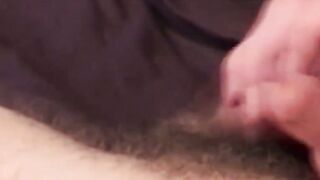 Hairy amateur strokes his throbbing dick into big cumshot