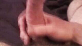 Hairy amateur strokes his throbbing dick into big cumshot