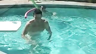 Zack Randall gives athletic Mike Roberts handjob by the pool