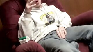 Brian smokes and strips down to get to work on his cock