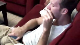 Sexy and cute Jake Parker smoking a cigar and stroking dick