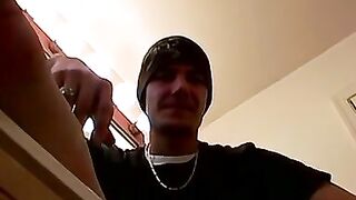 Bathroom cumshot all over this jock and his sexy feet too