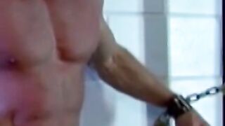 Rough BDSM session with whipping for incredibly buff hunk