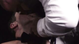 Jay James's cock jerk and ass drilling by hairy bishop Angus's big dick