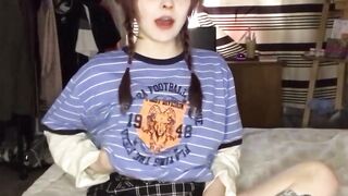 Sexy schoolgirl left alone at home, humping her vagina with a huge and enormous