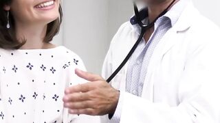 Naughty brunette Dharma Jones moans while the doctor penetrates her deeply