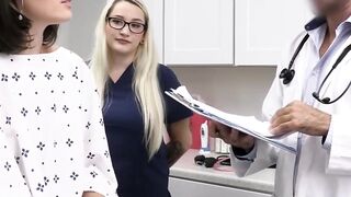Naughty brunette Dharma Jones moans while the doctor penetrates her deeply