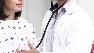 Naughty brunette Dharma Jones moans while the doctor penetrates her deeply