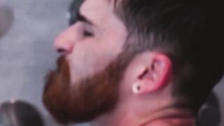 Sexy blond Armando De Armas bent over in a flip flop fuck with bearded Nick Milani