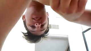 The voyeur got tormented by the giant twink for interrupting his workout