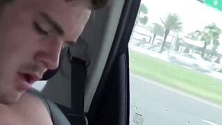 Hottie Benji Banks milking himself in a hot car ride