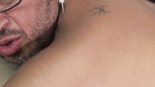 Latino twink barebacks chubby mature man and cums on his ass