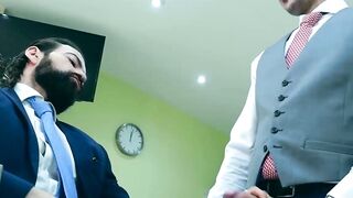 Bearded businessman Miguel Angel bareback barber banging