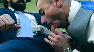 Bearded businessman Miguel Angel bareback barber banging