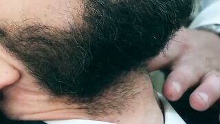 Bearded businessman Miguel Angel bareback barber banging