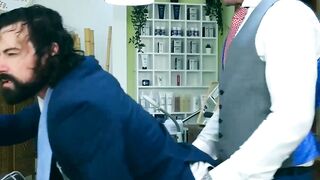 Bearded businessman Miguel Angel bareback barber banging
