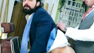 Bearded businessman Miguel Angel bareback barber banging