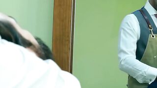 Bearded businessman Miguel Angel bareback barber banging