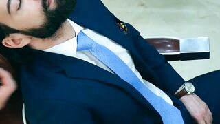 Bearded businessman Miguel Angel bareback barber banging