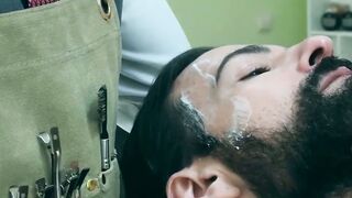 Bearded businessman Miguel Angel bareback barber banging