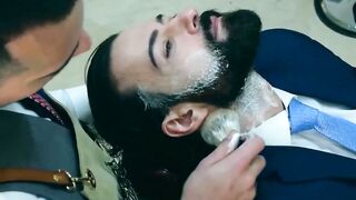 Bearded businessman Miguel Angel bareback barber banging