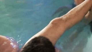 Bareback foursome with hot studs in the pool and on the deck