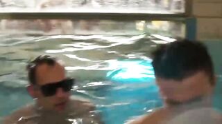 Bareback foursome with hot studs in the pool and on the deck