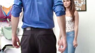 Little teen thief gets her face covered with hot spunk
