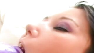 Nasty British chick is fucking her wet pussy using dildo