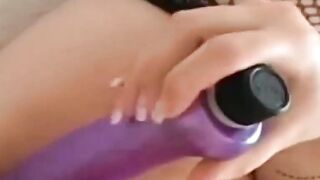 Nasty British chick is fucking her wet pussy using dildo