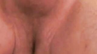 Tattooed senior jerking off his cock and cums in hot solo
