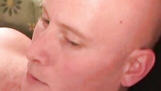 Tattooed senior jerking off his cock and cums in hot solo