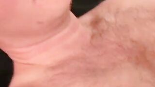 Tattooed senior jerking off his cock and cums in hot solo