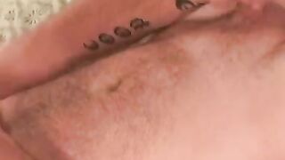 Tattooed senior jerking off his cock and cums in hot solo