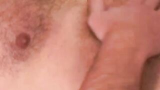 Tattooed senior jerking off his cock and cums in hot solo