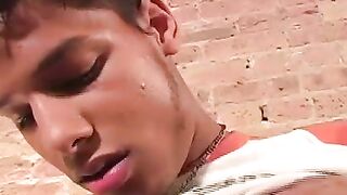 Brunette twink with strong dick playing with it hard