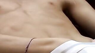 Skinny athletic twink Martin Corvin cums in his underwear