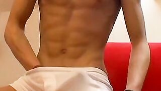 Skinny athletic twink Martin Corvin cums in his underwear