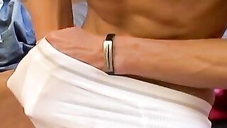 Skinny athletic twink Martin Corvin cums in his underwear