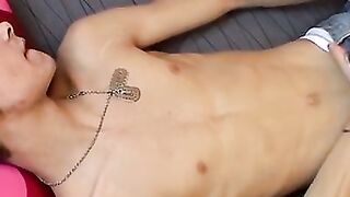 Skinny athletic twink Martin Corvin cums in his underwear