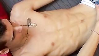 Skinny athletic twink Martin Corvin cums in his underwear