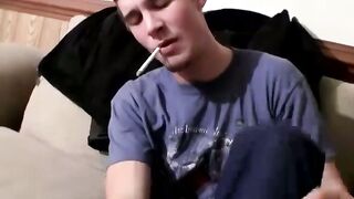 Chainsmoking while he works a load out of his horny cock