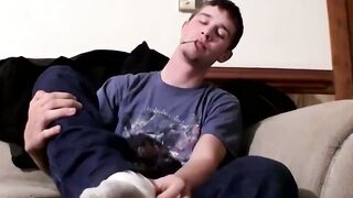 Chainsmoking while he works a load out of his horny cock
